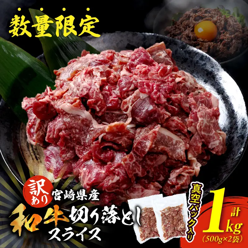 訳あり 宮崎県産 和牛 切り落とし スライス 計1kg 肉 牛肉 ビーフ 国産 食品 薄切り 真空パック おすすめ すき焼き 冷しゃぶ 牛丼 肉巻き 炒め物 カレー シチュー おかず お弁当 おつまみ お祝い 記念日 宮崎県 日南市 送料無料_CB88-24
