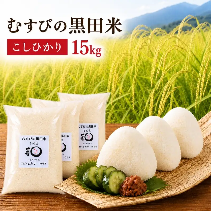こしひかり むすびの黒田米 三重県産 こしひかり【15kg 5kg×3袋】