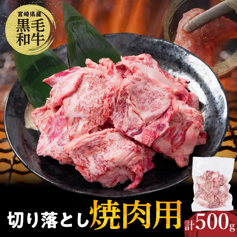 【2週間以内発送】宮崎県産黒毛和牛切り落とし(焼肉用)計500g 肉 牛 牛肉 国産_T023-0165