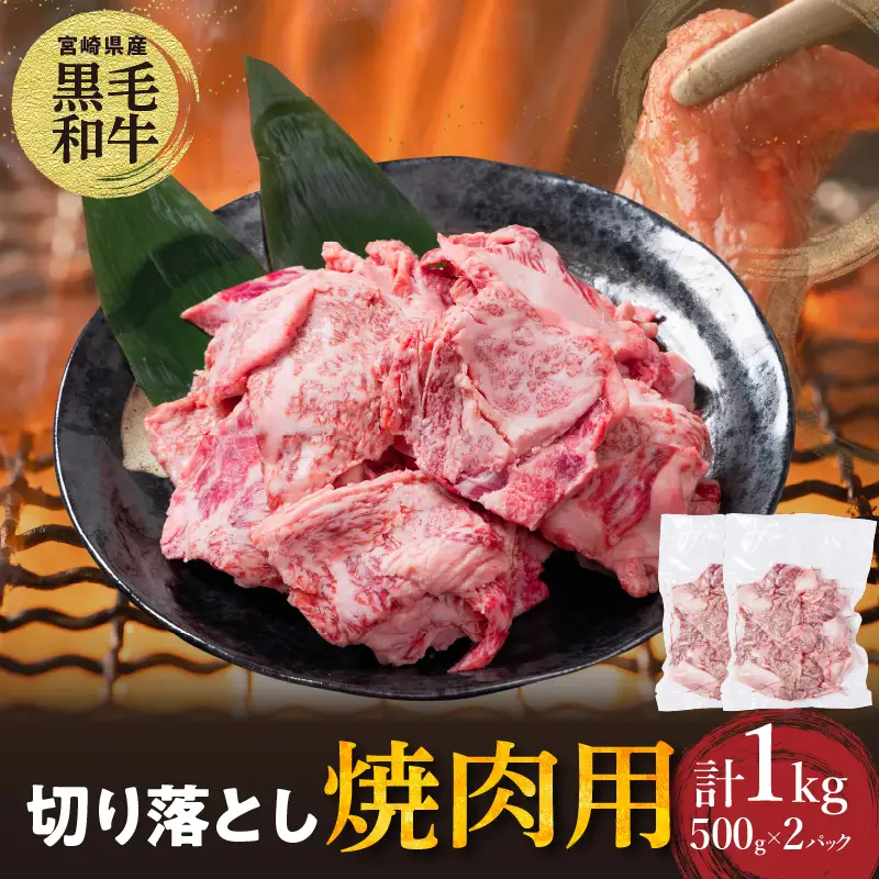 【2週間以内発送】宮崎県産黒毛和牛切り落とし(焼肉用)計1kg 肉 牛 牛肉 国産_T023-0175