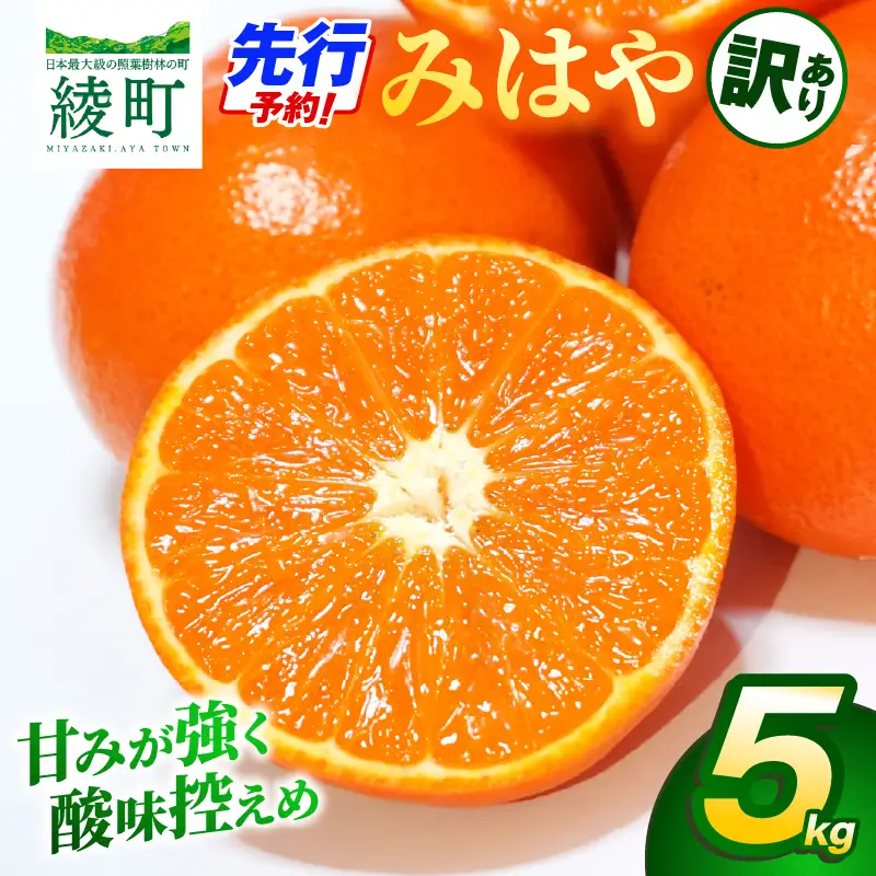 【先行受付】【訳あり】 みはや 5kg 果物 フルーツ くだもの 柑橘 みかん 蜜柑 新品種 おすすめ ワケアリ 不揃い 傷 Ｂ級品 プレゼント おすすめ おすそ分け 家庭用 おやつ スイーツ デザート 宮崎県 綾町 送料無料_A0114-2501