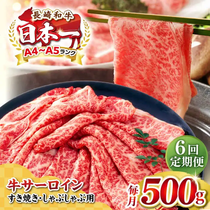 【全6回定期便】【厳選部位】【A4～A5ランク】 長崎和牛 サーロイン スライス 500g（すき焼き・しゃぶしゃぶ）《壱岐市》【株式会社MEAT PLUS】 肉 牛肉 黒毛和牛 鍋 ご褒美 冷凍配送 [JGH077]