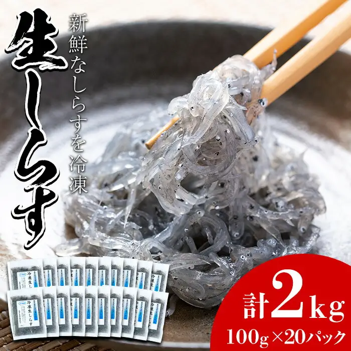 【44518】鹿児島県産生しらす(冷凍)計2kg(100g×20パック) 獲れたてしらすを急速冷凍！鮮度抜群なしらすをご家庭で気軽に！【東串良町漁業協同組合】