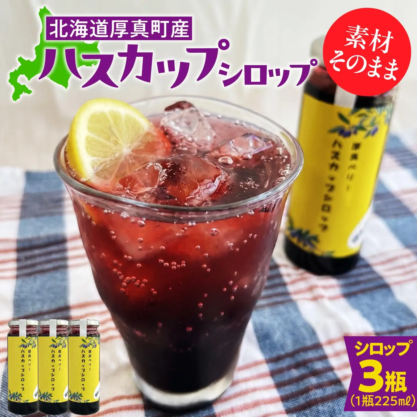北海道厚真町産ハスカップシロップ3瓶セット【株式会社知熊屋】 [AXBN004]