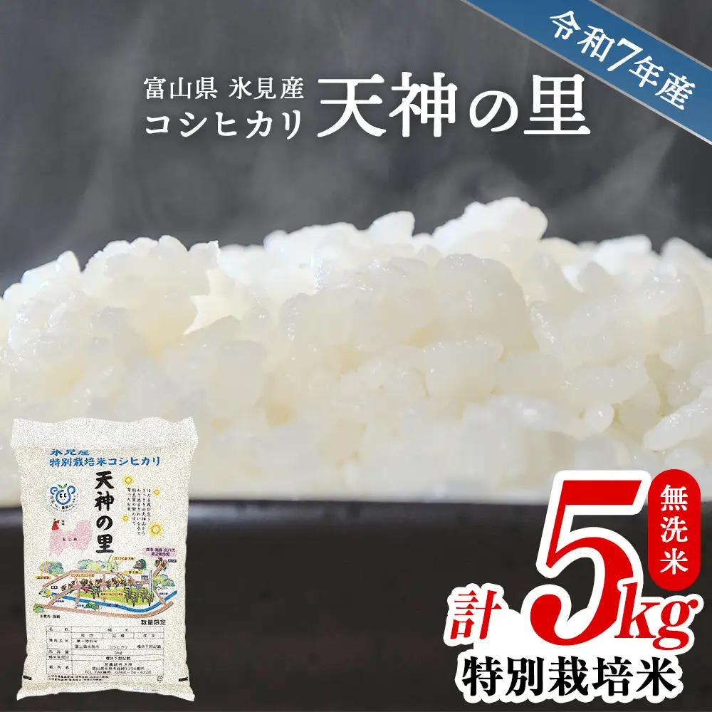 令和7年産 富山県産 特別栽培米 コシヒカリ 天神の里 ５kg 無洗米｜特別栽培米 無洗米