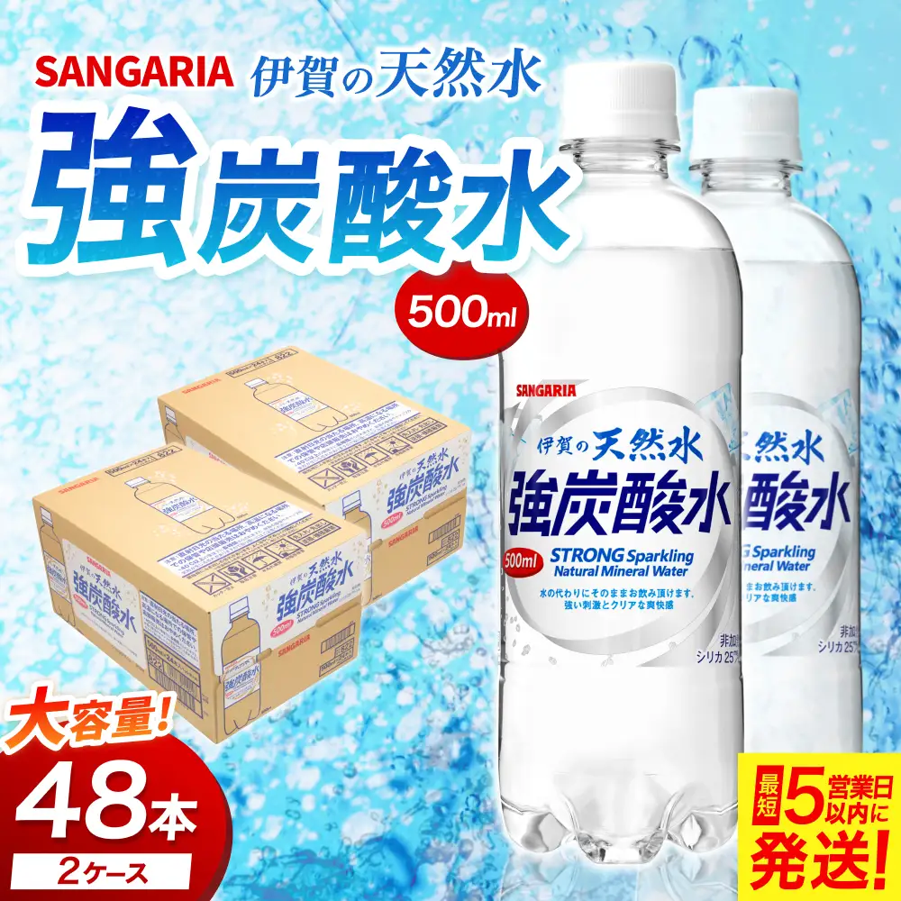 炭酸 サンガリア 伊賀の天然水 強炭酸水2ケース （500ml×48本） 【igge0001】
