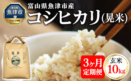 【3ヶ月定期便】【令和8年度米】【農家直送】環境配慮「魚津のコシヒカリ（晃米）」10kg（玄米） ｜新米 環境配慮 MK農産 お米 ブランド米 銘柄米 玄米 ご飯 おにぎり 産地直送 甘み 旨味 香り ※2026年10月～発送