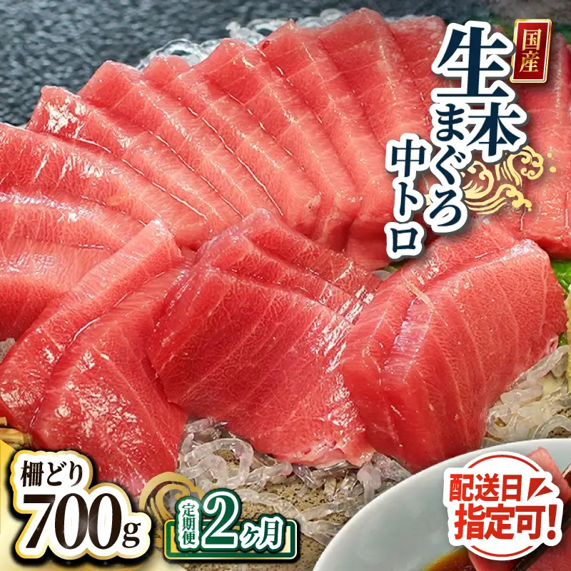 【定期便2回】冷蔵でお届け！大満足！生本マグロ 中トロ（柵どり） 700g × 2回お届け （毎月お届け）