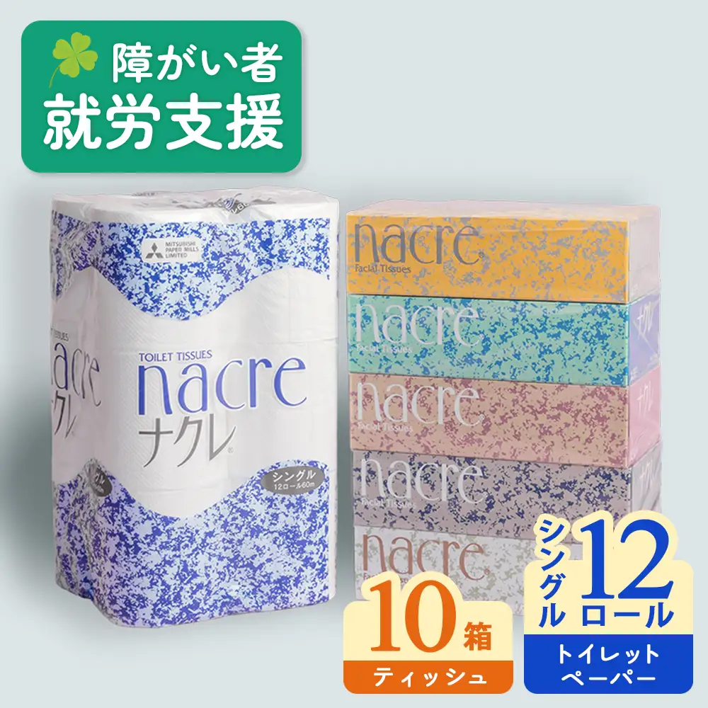 ティッシュ ペーパー10箱&トイレットロールS (シングル)12個【福祉施設支援】 C0580R0806