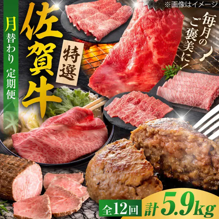 【全12回定期便】＜30万コース＞特選佐賀牛 月替わりバラエティパック 計5.9kg 株式会社弥川/吉野ヶ里町[FCV005]