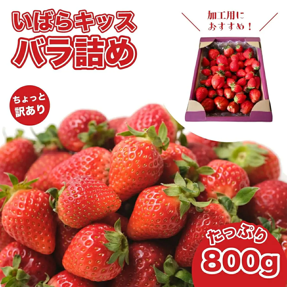 訳ありいちご いばらキッス たっぷり800g ちょっと訳あり 加工用いちご