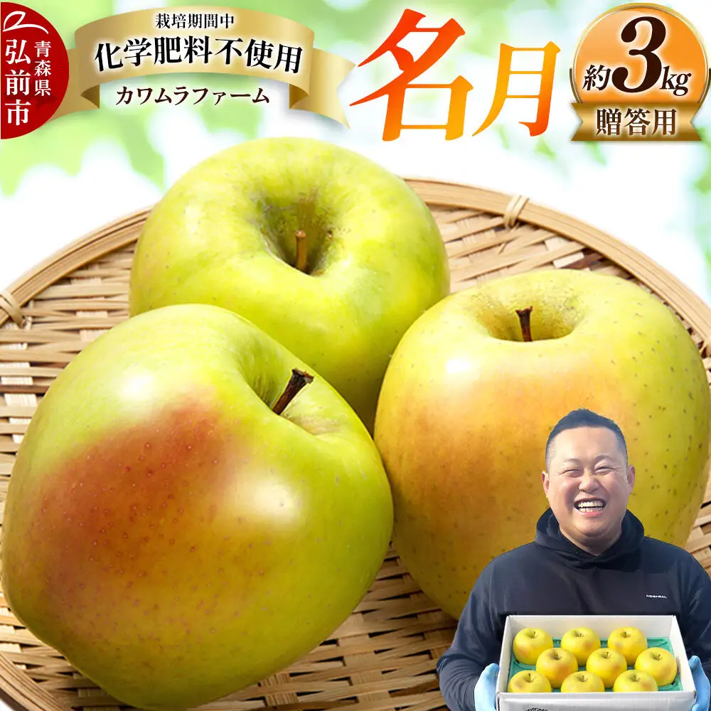 【26年10月下旬～発送】りんご 名月【贈答用】約3kg【先行受付】カワムラファーム 青森県 弘前市 果物 フルーツ 林檎 リンゴ くだもの ギフト 贈り物