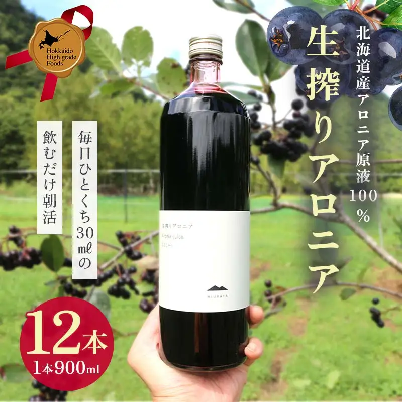 生搾りアロニア900ml 12本 北のハイグレード食品2024 日本ギフト大賞2024北海道賞 F6S-236