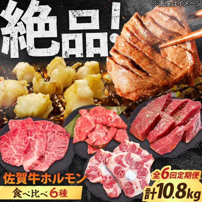【全6回定期便】佐賀牛6種食べ比べ！ ホルモンバラエティセット 10.8kg 4-5人前  タン・小腸など 吉野ヶ里町/やきとり紋次郎[FCJ105]