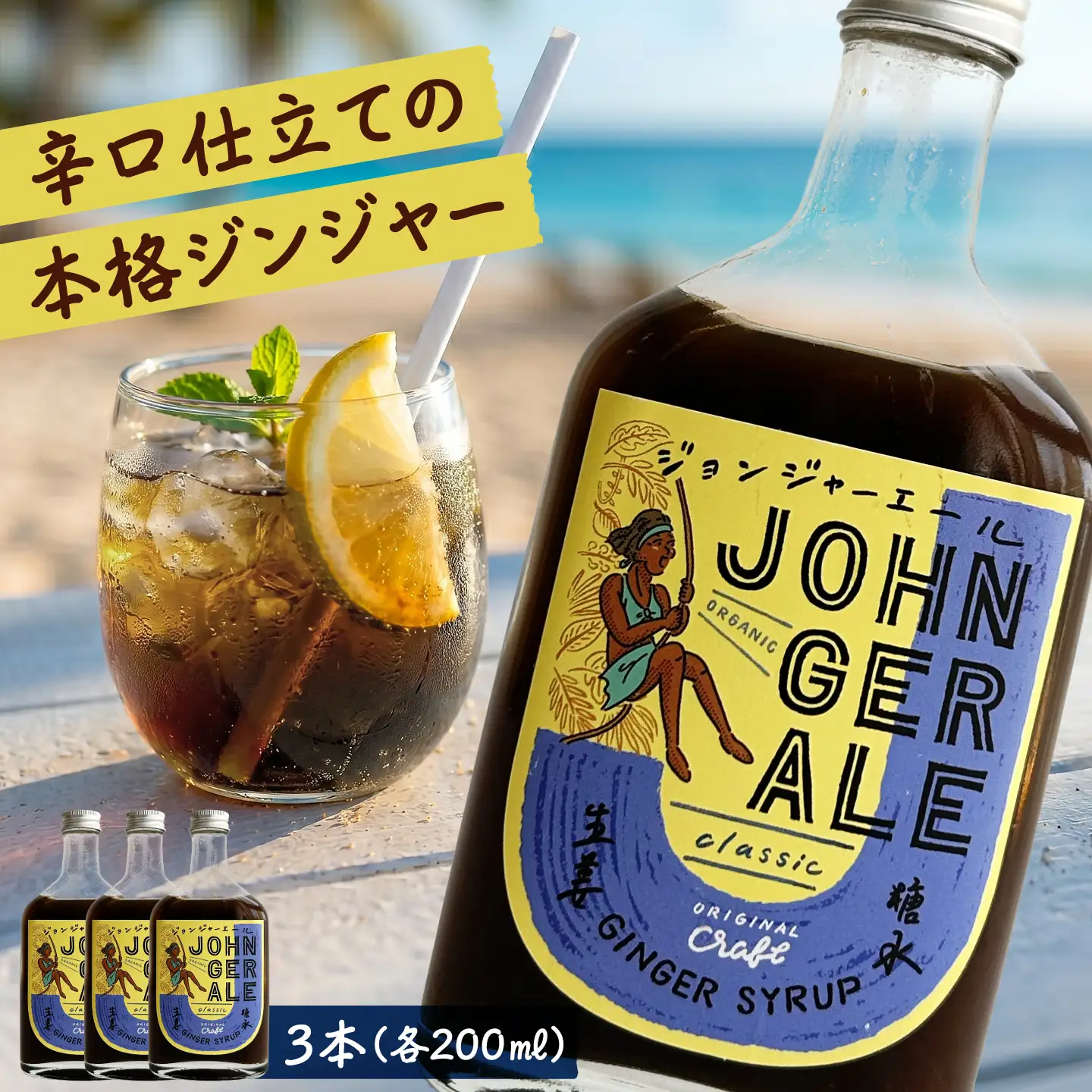 クラフトジンジャエール 200ml×3本セット 【Shijima Yoga Studio & Shijima Cafe】 ジンジャーエール [AXBZ001]
