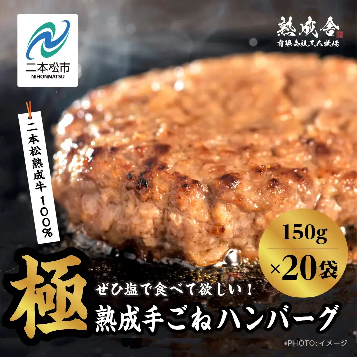 熟成牛 手ごねハンバーグ 3kg（150g×20袋）ハンバーグ 国産 牛肉 