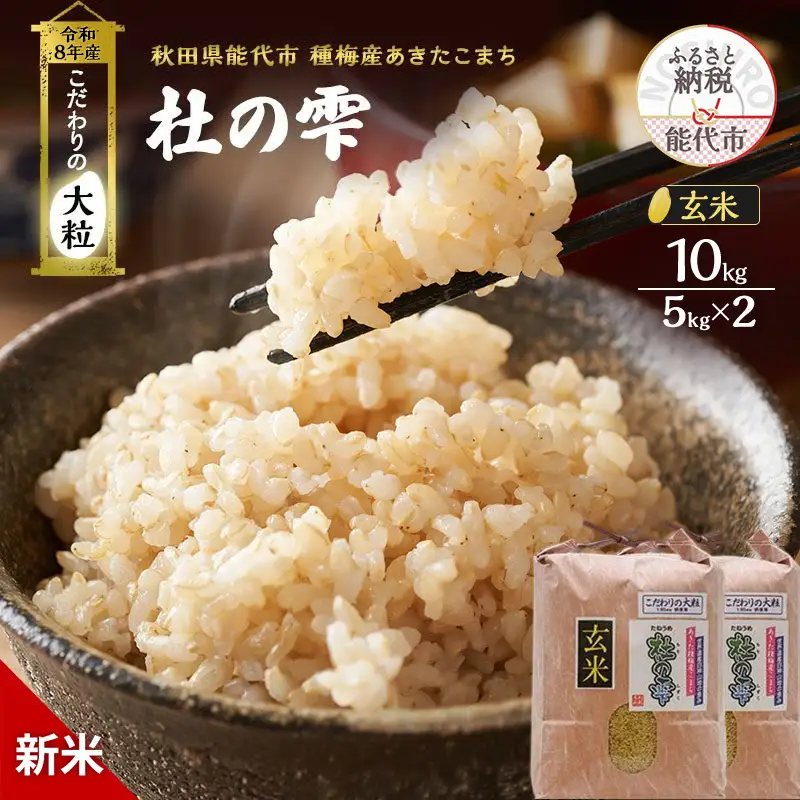 【先行予約】令和8年産 玄米 大粒 あきたこまち 秋田県産 杜の雫 玄米【10kg(5kg×2)】