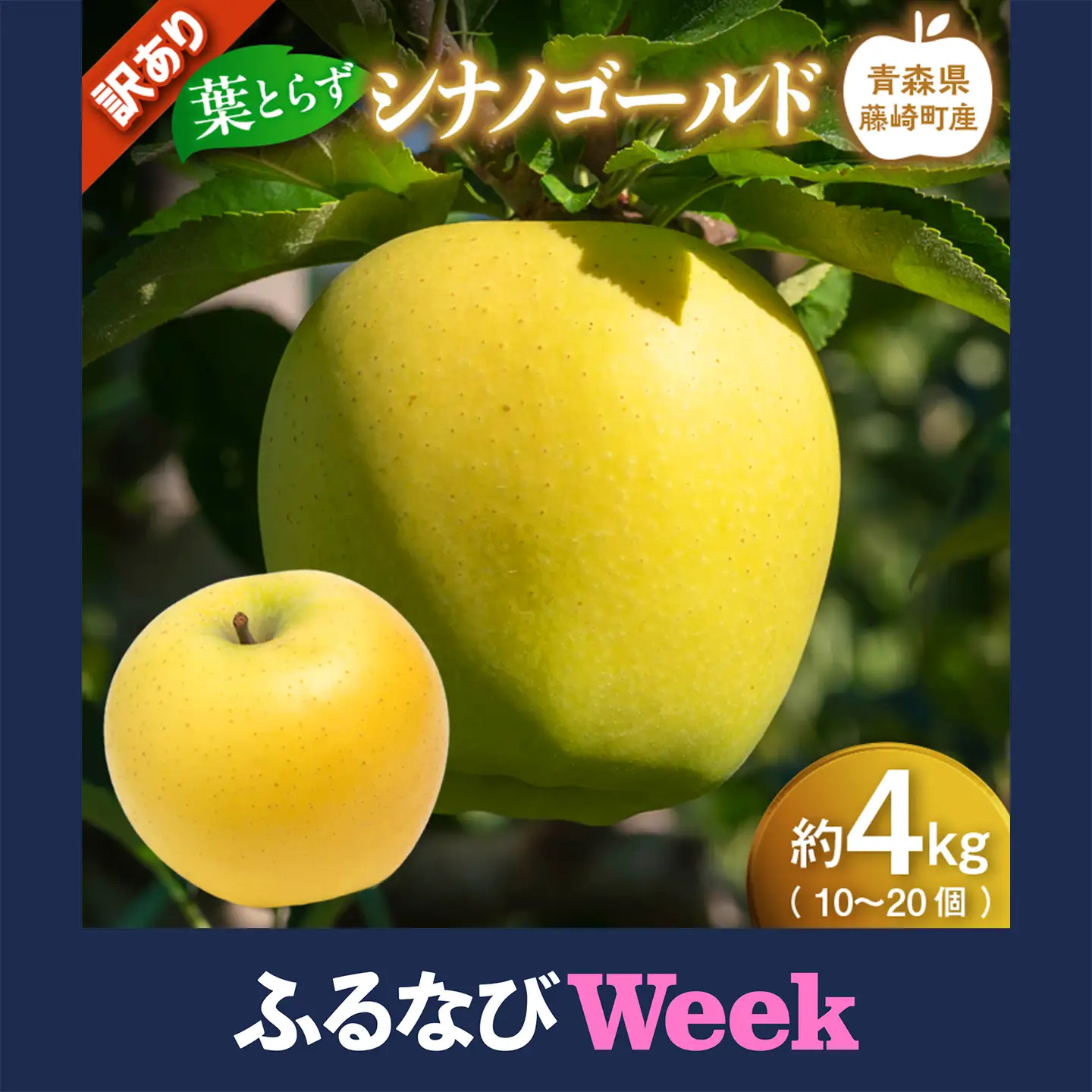 【ふるなびWEEK対象】【先行予約】 ≪訳あり≫ 葉とらず シナノゴールド 約4kg (10～20個) 【グランドアップル】 青森りんご F41-0166