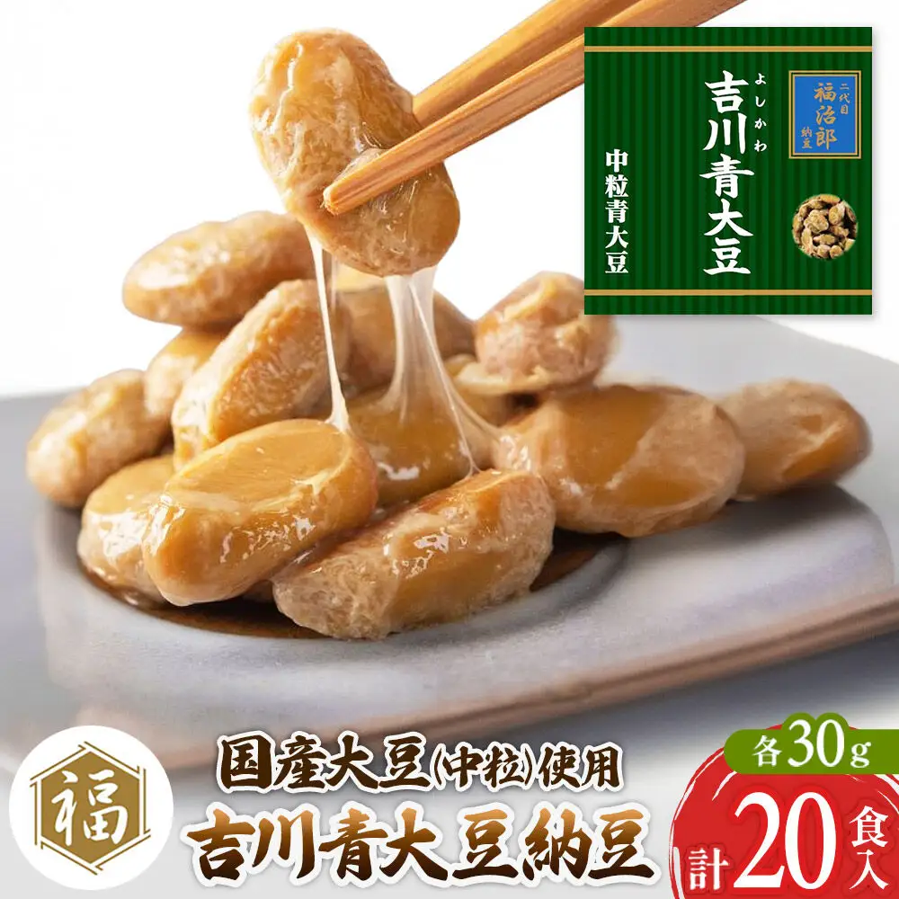 二代目福治郎納豆　吉川青大豆納豆【中粒】10袋（1袋×2食入）計20食