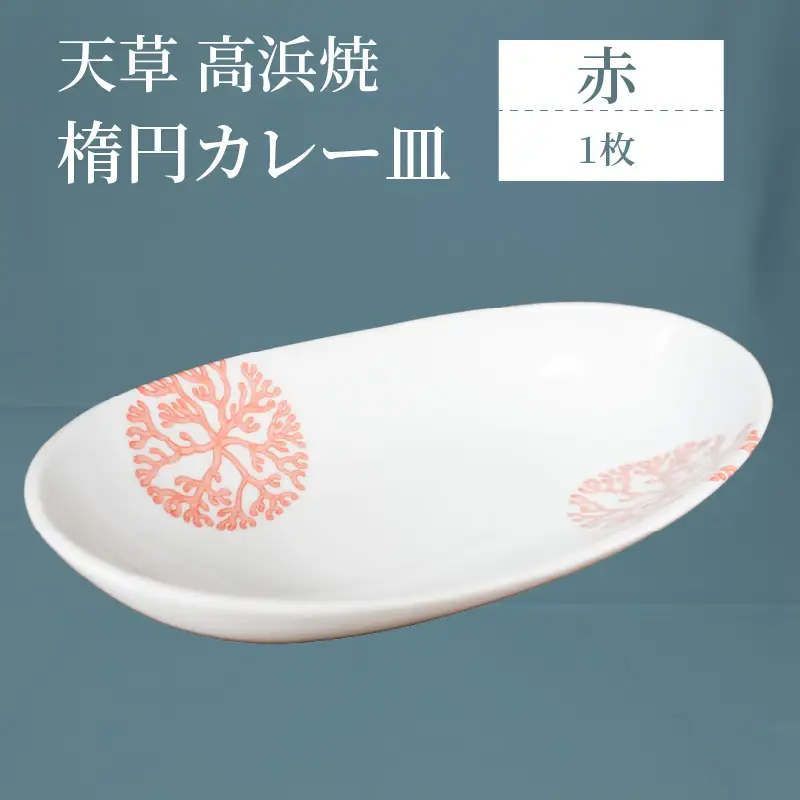 S026-060_天草 高浜焼 楕円カレー皿 １枚（赤）