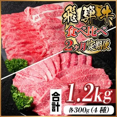 飛騨牛霜降り・赤身食べ比べセット　2ヶ月定期便　計1.2kg　A4～A5_肉 すき焼き 牛肉 すきやき スキヤキ  肉 しゃぶしゃぶ 牛肉 牛しゃぶ  肉 焼肉 牛肉 やきにく ヤキニク バーベキュー  肉 飛騨牛 牛肉 うし ビーフ  定期便 定期便  _【配送不可地域：離島】【4057709】