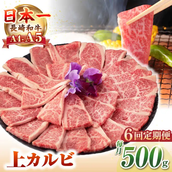 【全6回定期便】【A4～A5ランク】長崎和牛 焼肉用 上カルビ 500g《壱岐市》【野中精肉店】 牛 牛肉 和牛 赤身 焼肉 焼肉用 カルビ BBQ バーベキュー ギフト 贈答用 冷凍配送 A4 A5 [JGC037]