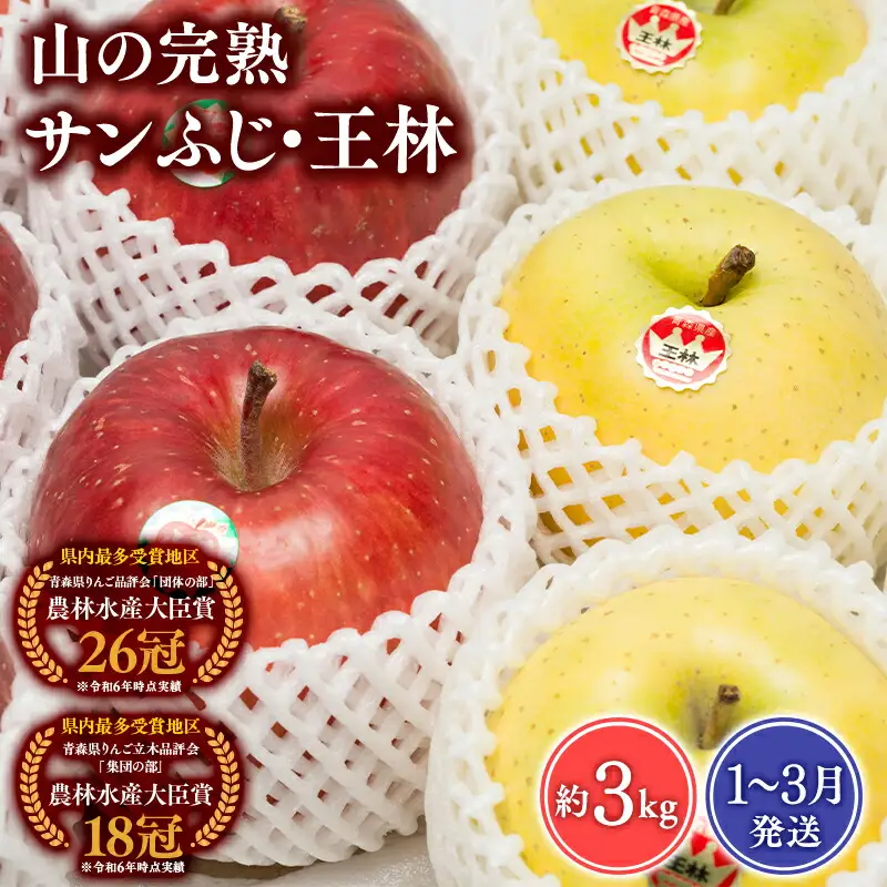りんご 山の完熟サンふじ・王林約3kg  [hi-0010-011]
