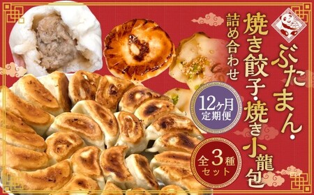 【全12回定期便】【詰め合わせ】ぶたまん20個×焼餃子10個×焼小籠包8個 ／ 中華 点心 惣菜 豚まん ぎょうざ セット 詰め合わせ 長崎県 長崎市
