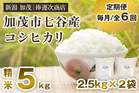 【令和6年産米】【定期便6ヶ月毎月お届け】七谷産コシヒカリ 精米5kg（2.5kg×2袋） 白米 捧運次商店 定期便