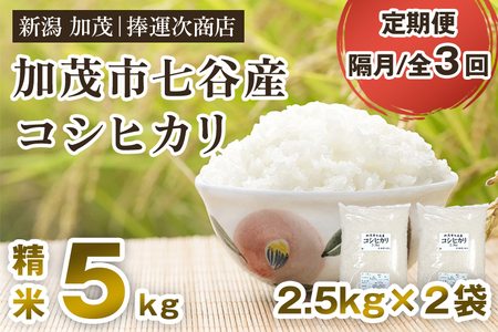 【令和6年産米】【定期便3回隔月お届け】七谷産コシヒカリ 精米5kg（2.5kg×2袋） 白米 捧運次商店 定期便