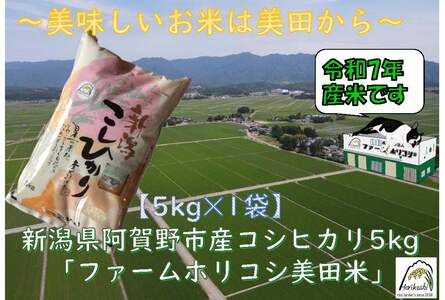 【令和7年産】阿賀野市産 コシヒカリ 「ファームホリコシ美田米」 5kg 白米 精米 新潟県 米 こめ コメ 数量限定 1週間以内に発送可 3H01010