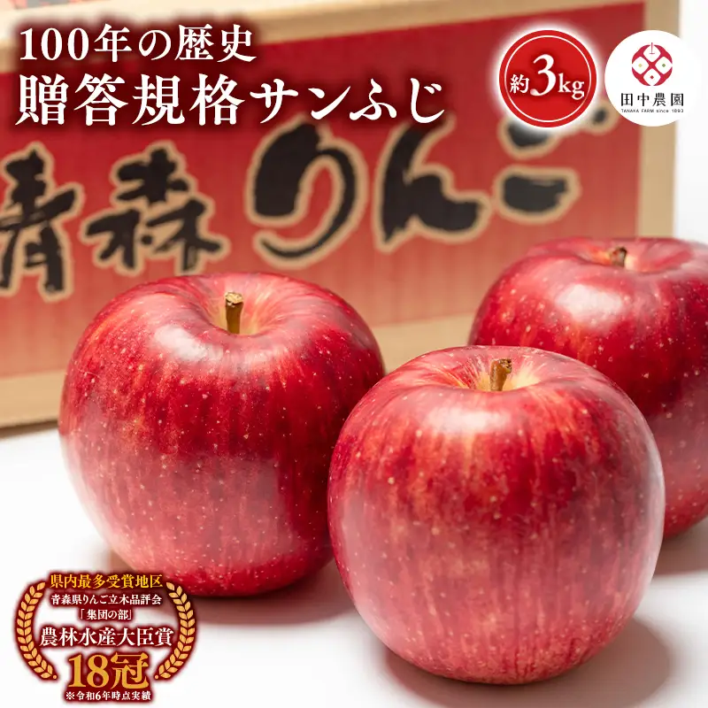 ≪12月発送 ≫ 100年の歴史 贈答規格サンふじ 約3kg 青森県平川市産[hi-0039-004]