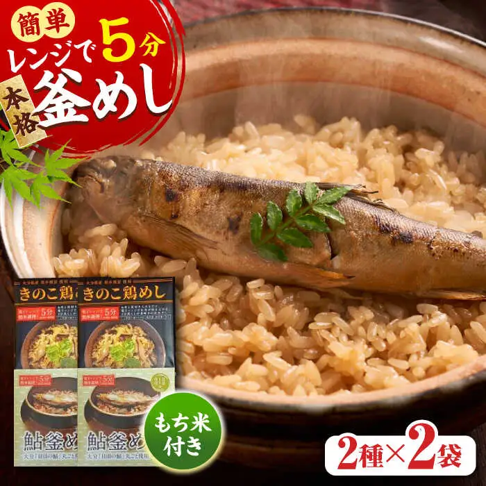 【最短1週間以内発送】【レンジで簡単】釜めし2種セット 鮎釜めし・鶏めし 各130g×2 もち米 120g×4  あゆ 鶏  日田市 釜めし[ARAG002]