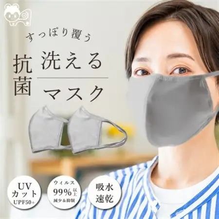飛沫防止 マスク フルテクト  グレー 2枚組(大人用・男女兼用)【1555917】