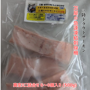 苫屋の急速凍結 刺身柵 三陸トラウトサーモン 真空ミニ詰合せ 6～8個入り (500g)