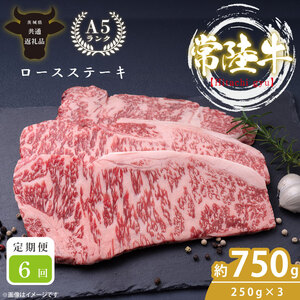 【茨城県共通返礼品】【定期便特別価格】【6回定期便】最高級A4.A5ランク 常陸牛ロースステーキ750ｇ（250g×3）×6回【人気肉 お肉 牛肉 和牛 黒毛和牛 国産黒毛和牛 ロース肉 ステーキ 国産牛 焼肉 焼き肉 バーベキュー BBQ A5 ブランド牛】(CR111)