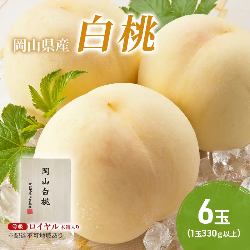 桃 2026年 先行予約 岡山白桃 6玉（1玉330g以上）等級：ロイヤル 木箱 岡山県産 桃