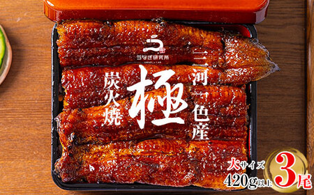 【期間限定】三河一色産うなぎ蒲焼大3尾(計420g以上)・R006-22