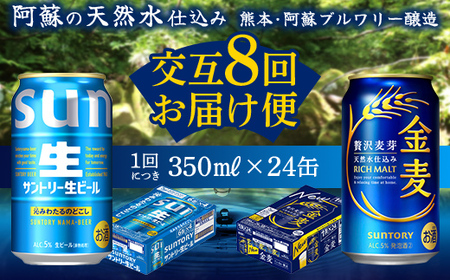 FK7-0525_【サントリー生ビール・金麦交互8回定期便】各350ml ×24本 熊本県 嘉島町 ビール ギフト 贈り物 酒 アルコール