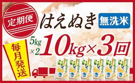 【定期便】【無洗米】令和8年産予約 山形県産 はえぬき 10kg (5kg×2) 3回配送
