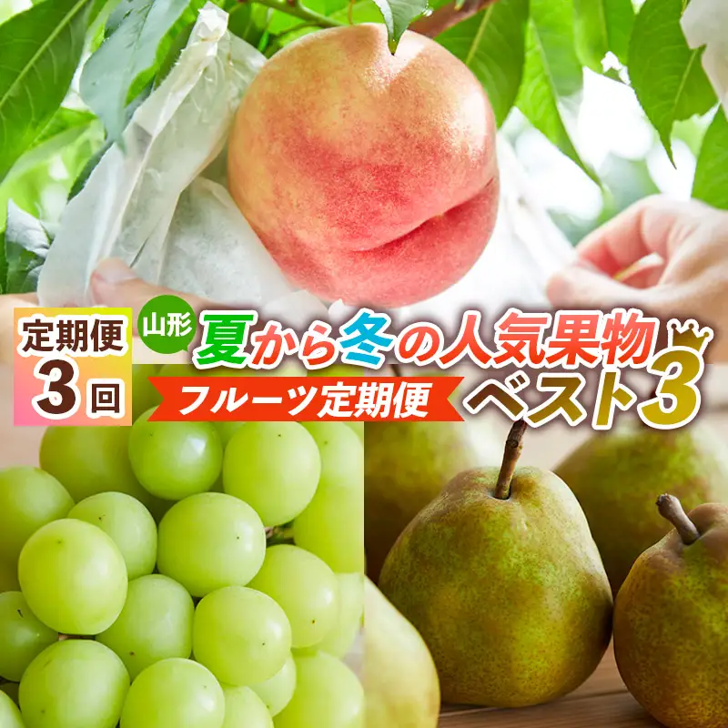 【定期便3回】山形夏から冬の人気果物ベスト3！ フルーツ定期便 【令和8年産先行予約】FS24-765 くだもの 果物 フルーツ 山形 山形県 山形市 2026年産
