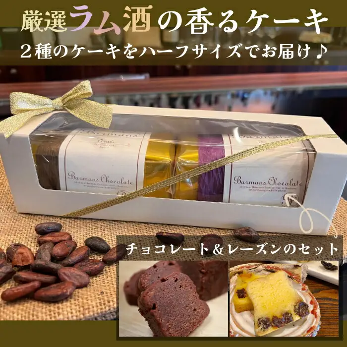洋酒のケーキ ハーフサイズ2本セット（チョコレート×1・レーズン×1） チョコレート バーマンズ 11-013