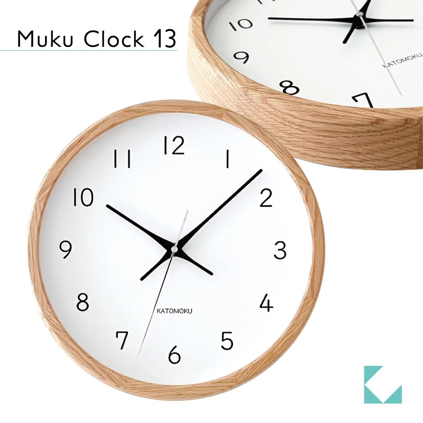 KATOMOKU muku clock 13 オーク 電波時計 連続秒針　km-104OARC
