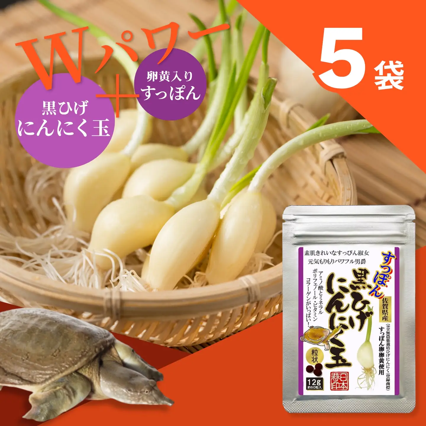 【レターパックライト配送】こつこつ真面目に作った すっぽん黒ひげにんにく玉 5袋セット：B400-023