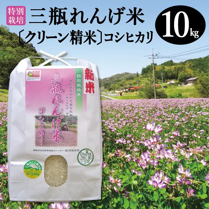 〈クリーン精米〉特別栽培 三瓶れんげ米 コシヒカリ 10kg【令和6年産 こしひかり お米 10kg 2024年産 特別栽培米 エコロジー米 無化学窒素肥料 減農薬米】