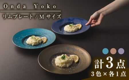 【美濃焼】 恩田陽子 リムプレート 皿 M 3色各1点 計3点セット グリーン ゴールド パープル 瑞浪市 / JS企画 食器 プレート おしゃれ セット [AZAZ033]