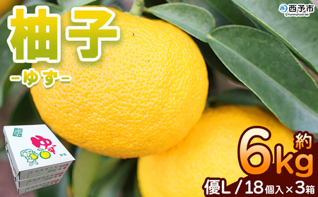 ＜柚子 優 Lサイズ 54個（18個入り×3箱）＞ 約6kg 6000g ゆず 国産 果物 フルーツ 低樹高栽培 おいしい JAひがしうわ 東宇和農業協同組合 愛媛県 西予市【常温】『2025年10月下旬～12月上旬迄に順次出荷予定』UHU0004