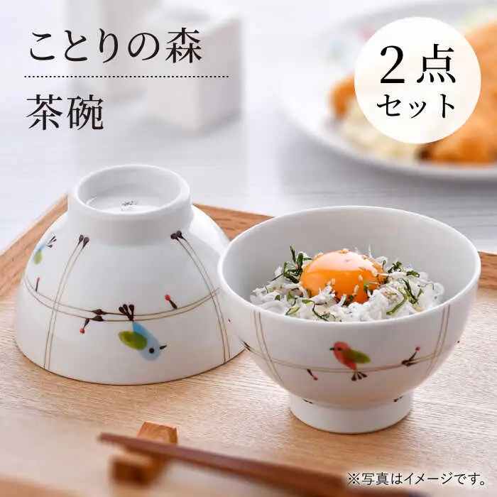 【波佐見焼】ことりの森 茶碗 ペアセット【まるしん】[WD38]