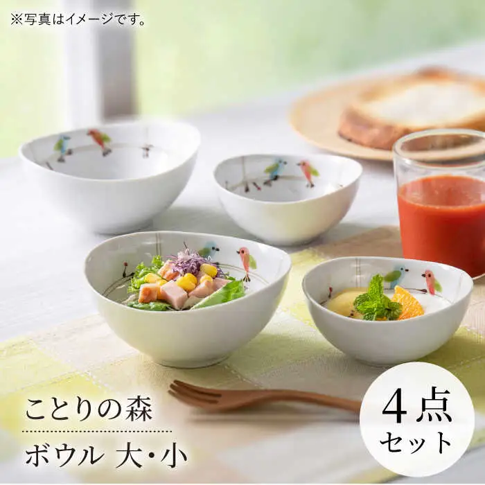 【波佐見焼】ことりの森 ボウル 大小4点セット【まるしん】[WD44]