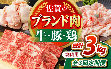 【全3回定期便】佐賀のお肉焼肉セット（牛肉・豚肉・鶏肉）【吉祥】 HCW018 焼肉 黒毛和牛 BBQ